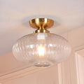 Brushed Brass Fluted Clear Glass Flush Ceiling Light