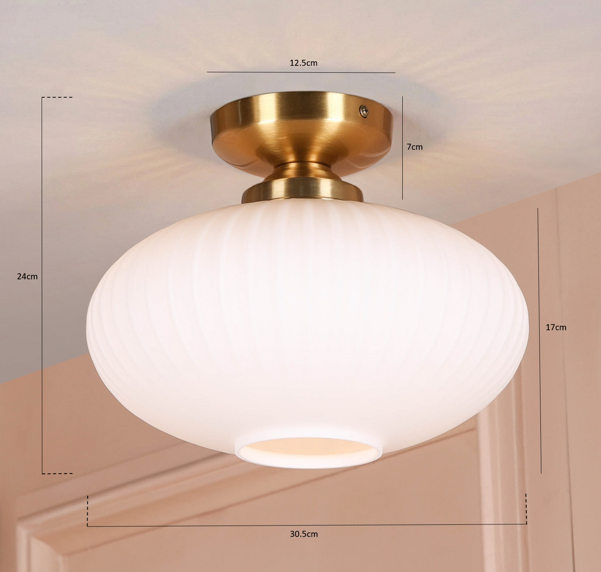 Brushed Brass Fluted Frosted Glass Flush Ceiling Light