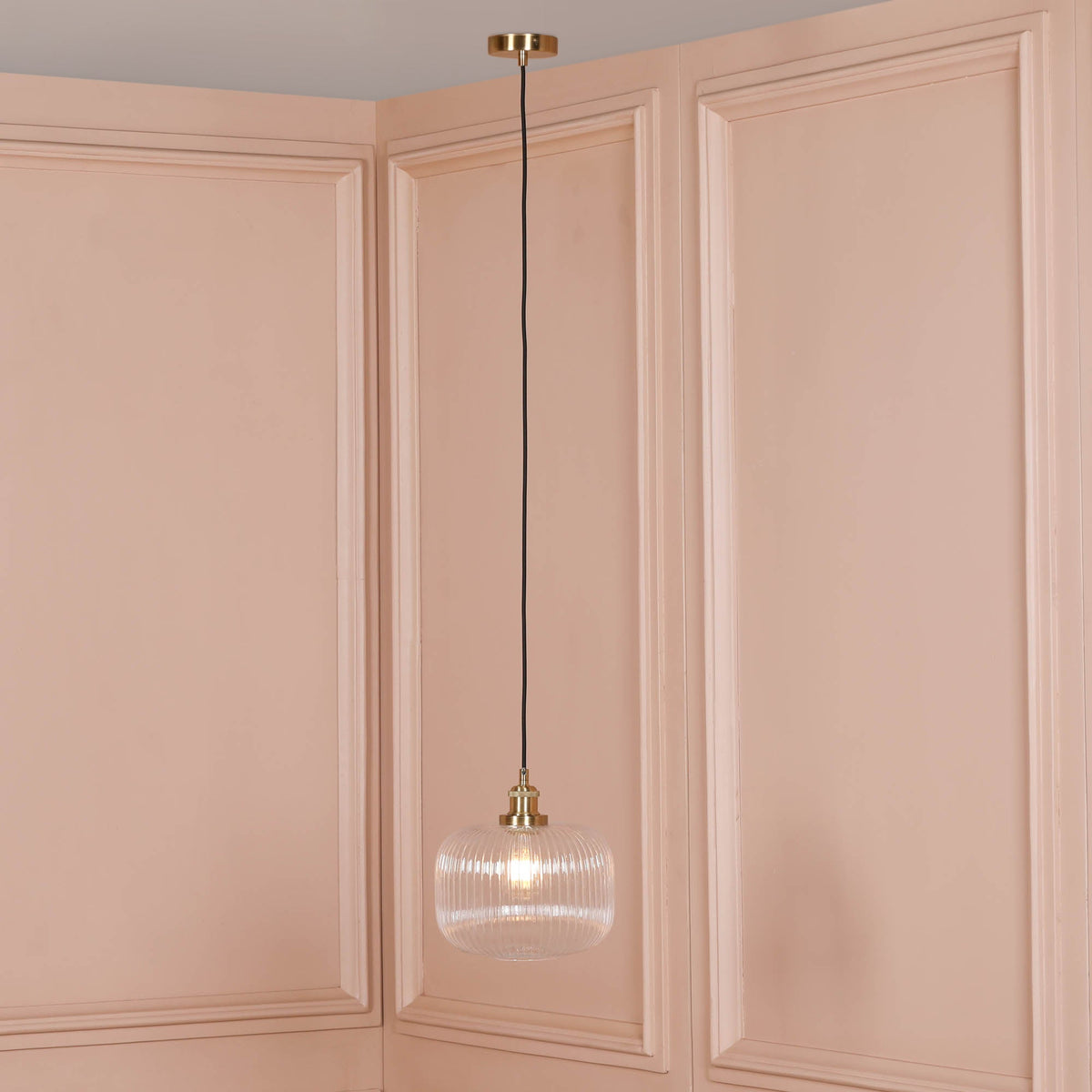 Brushed Brass Fluted Glass Pendant Ceiling Light