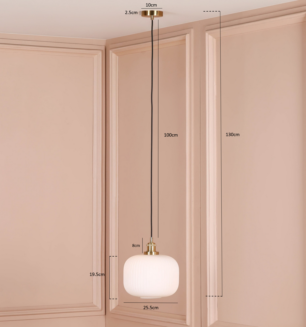 Brushed Brass Fluted Frosted Glass Pendant Ceiling Light