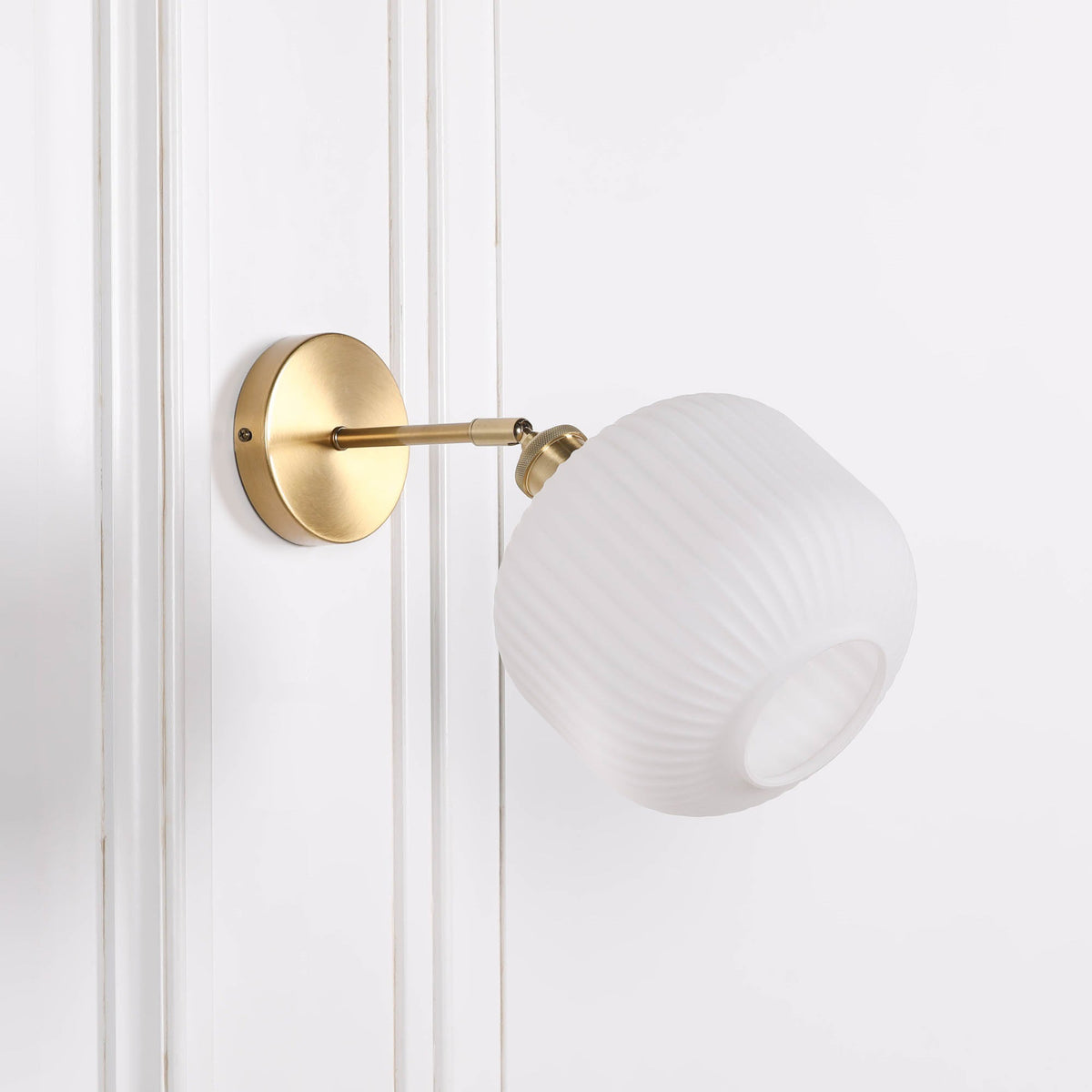 Brushed Brass Fluted Frosted Glass Wall Light