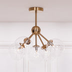 Gold Satin Deco 5 Arm Sputnik Glass Ball Ceiling Light