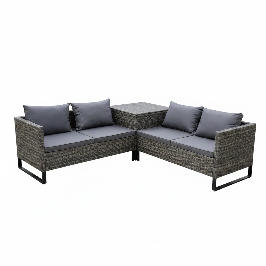 Premium Outdoor Rattan Large Corner Sofa With Central Corner Storage Box & Coffee Table Garden Set