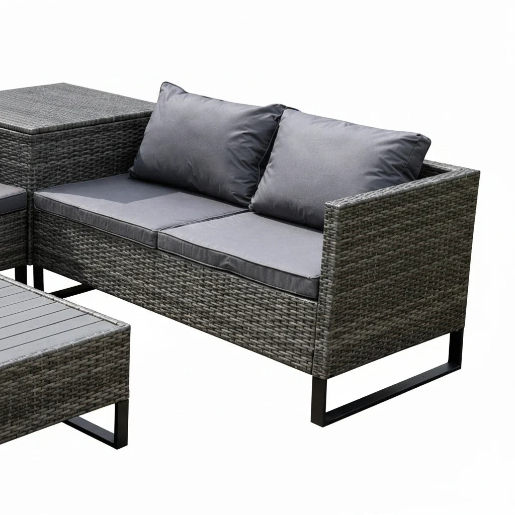Premium Outdoor Rattan Large Corner Sofa With Central Corner Storage Box & Coffee Table Garden Set