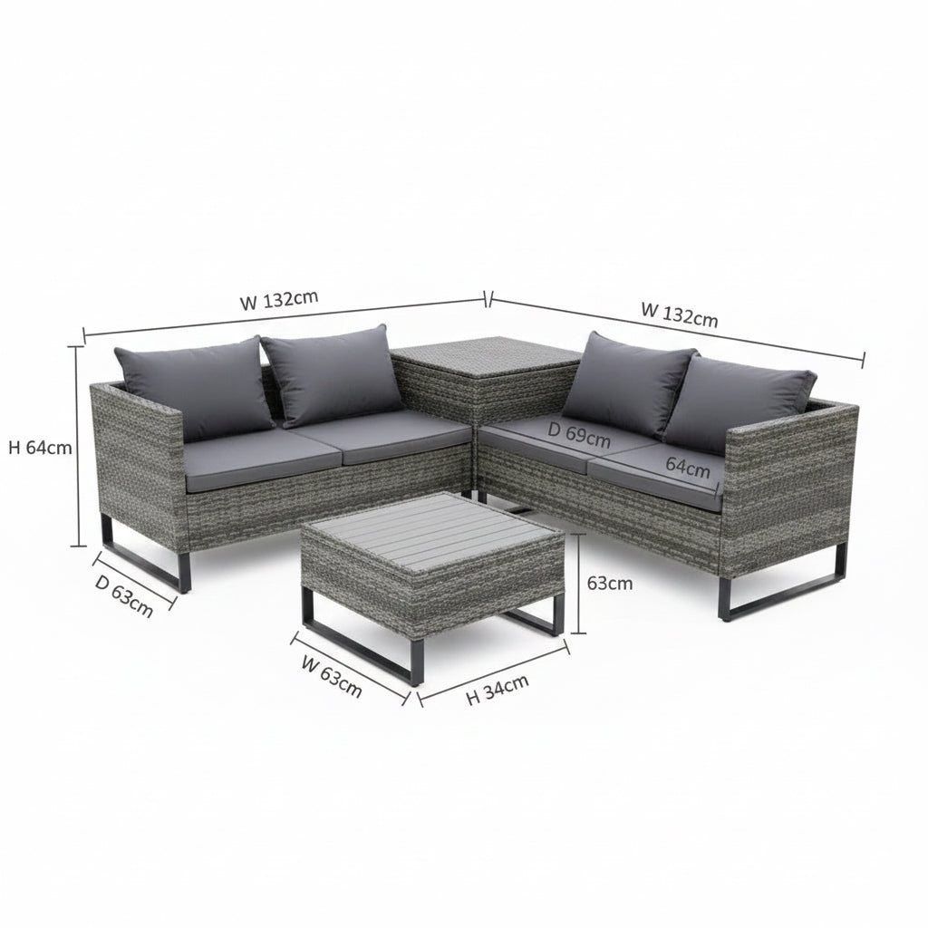 Premium Outdoor Rattan Large Corner Sofa With Central Corner Storage Box & Coffee Table Garden Set
