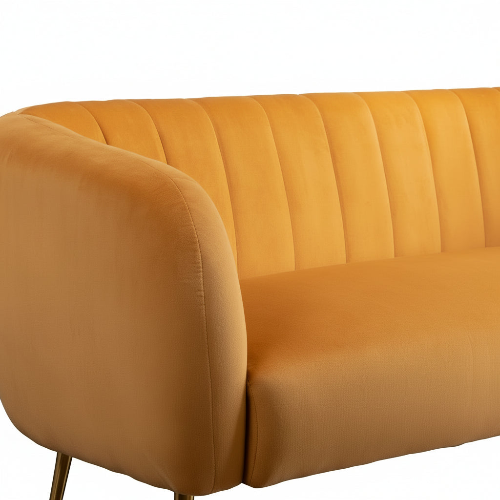 Mustard Yellow Velvet 2 Seater Sofa with Gold Legs