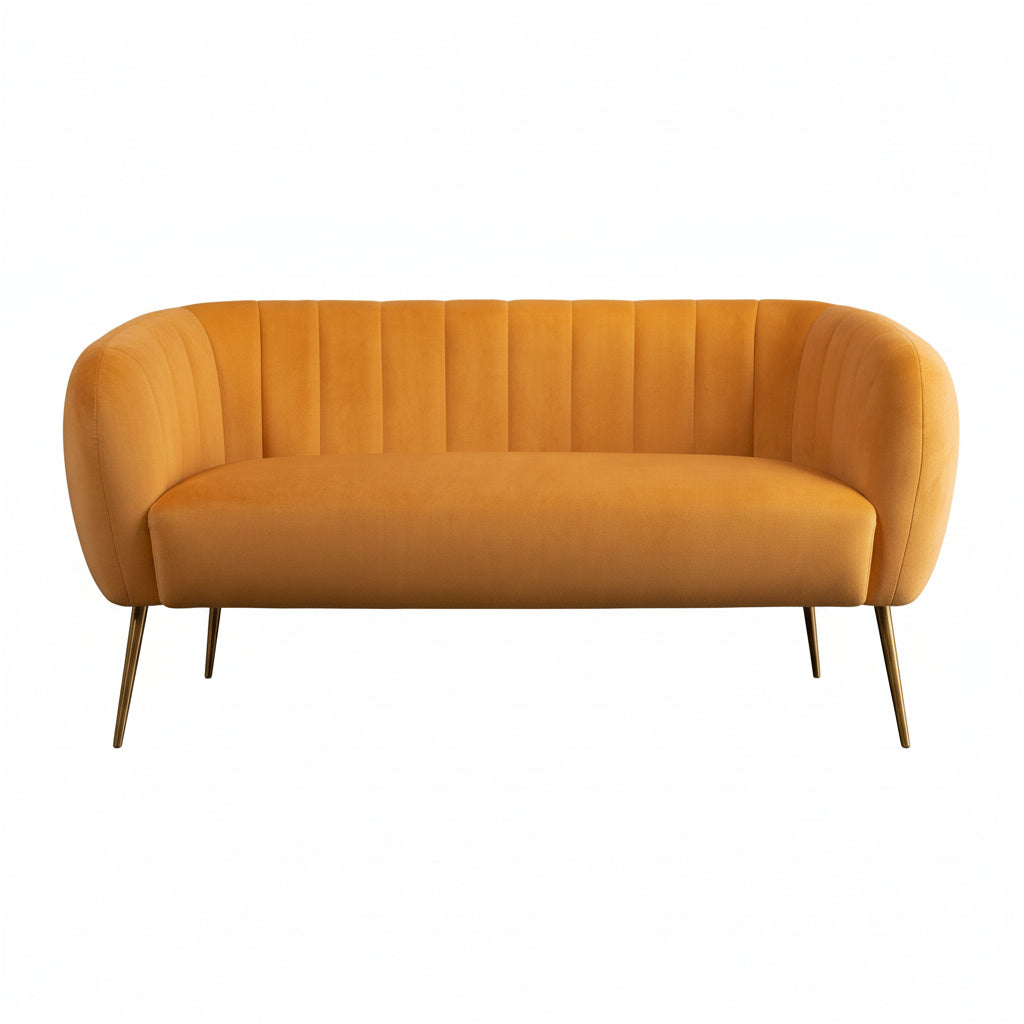 Mustard Yellow Velvet 2 Seater Sofa with Gold Legs