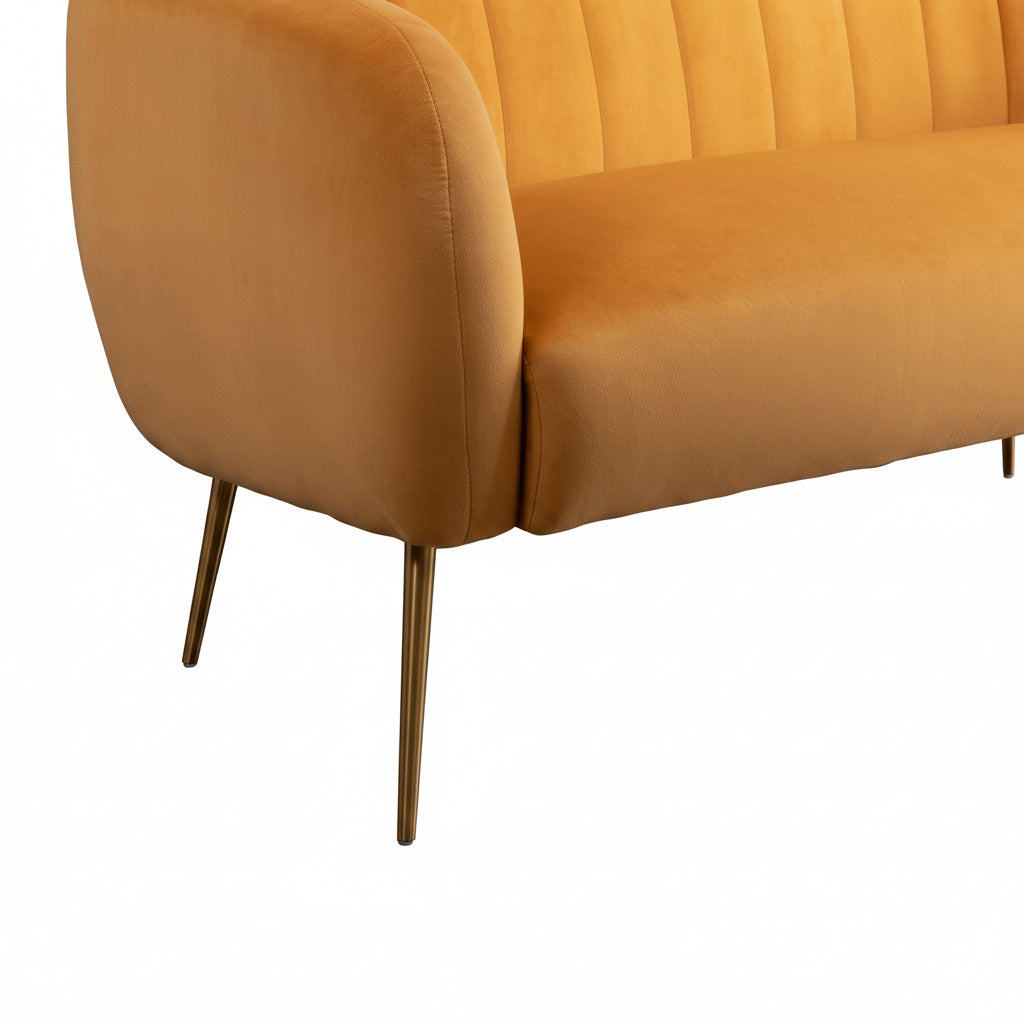 Mustard Yellow Velvet 2 Seater Sofa with Gold Legs