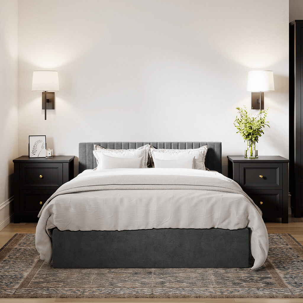 Black And Gold Handle Elegance Bedside Cabinet