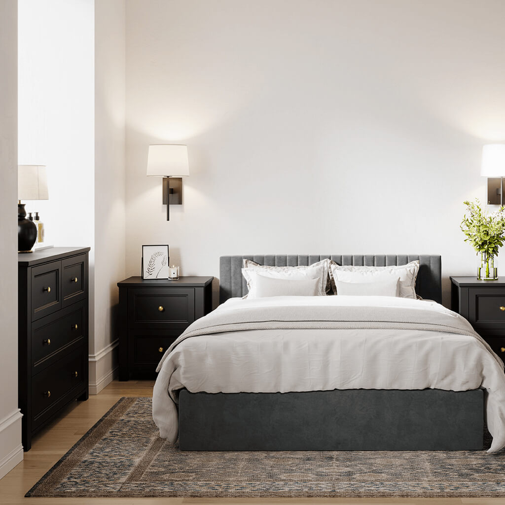 Chest Of Drawers In Black With Gold Handles