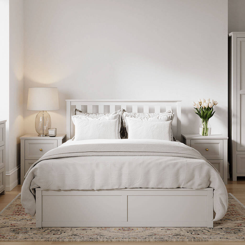 White And Gold Handle Elegance Bedside Cabinet