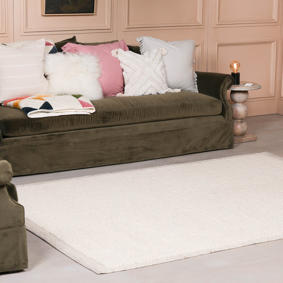 Ivory Pebble Wool Border Rug 260x180cm