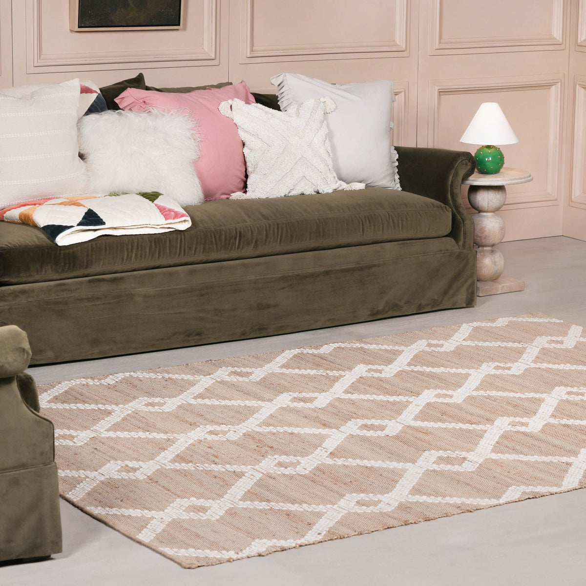 Woven Jute Rug with Wool Pattern 260x180cm