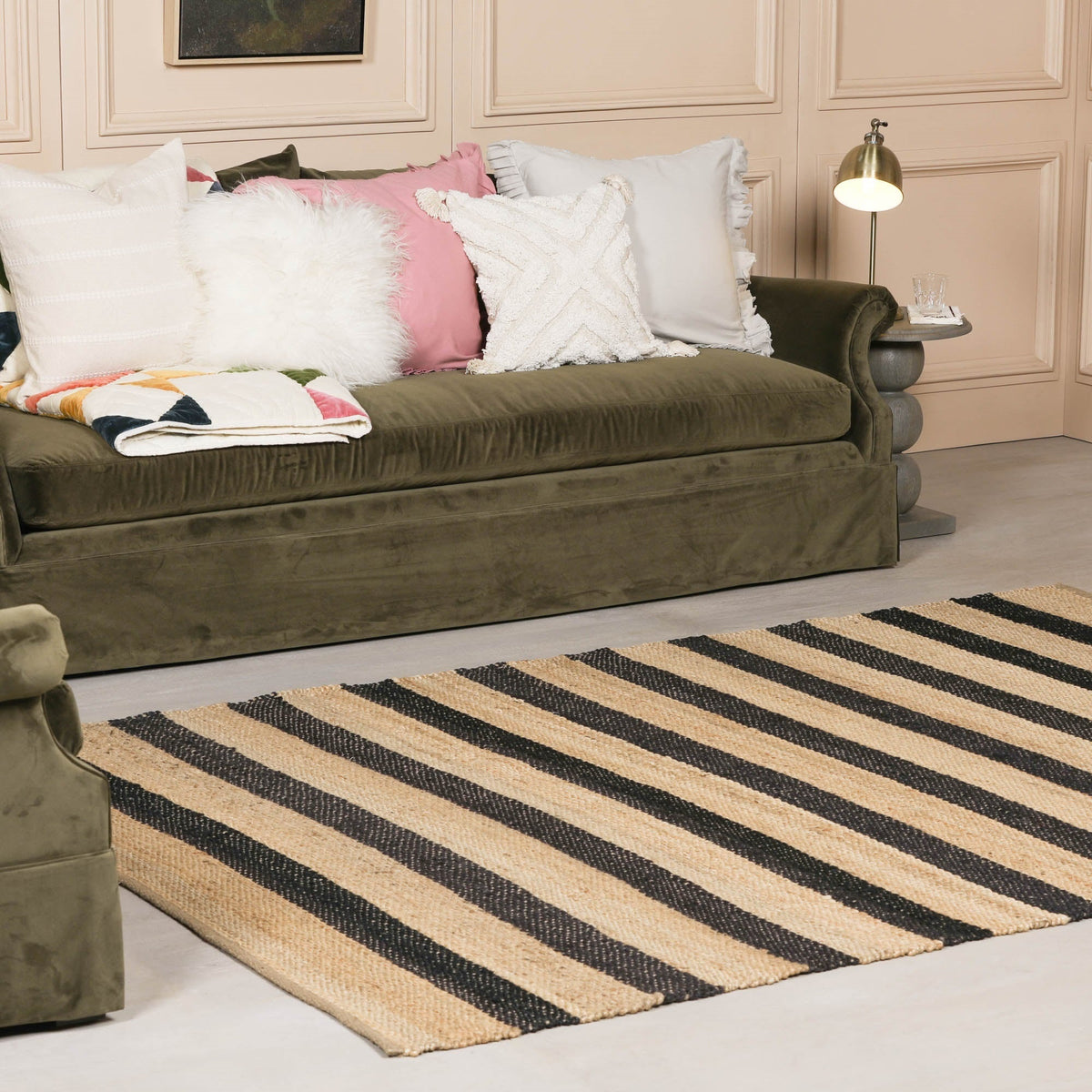 Jute Black Stripe Rug 170x120cm