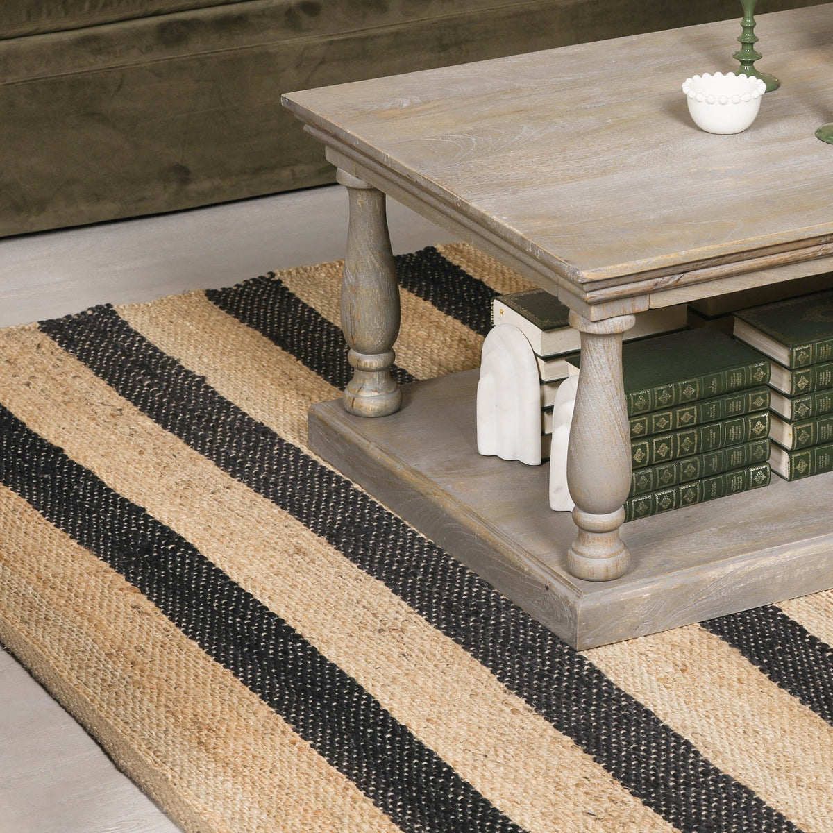 Jute Black Stripe Rug 170x120cm