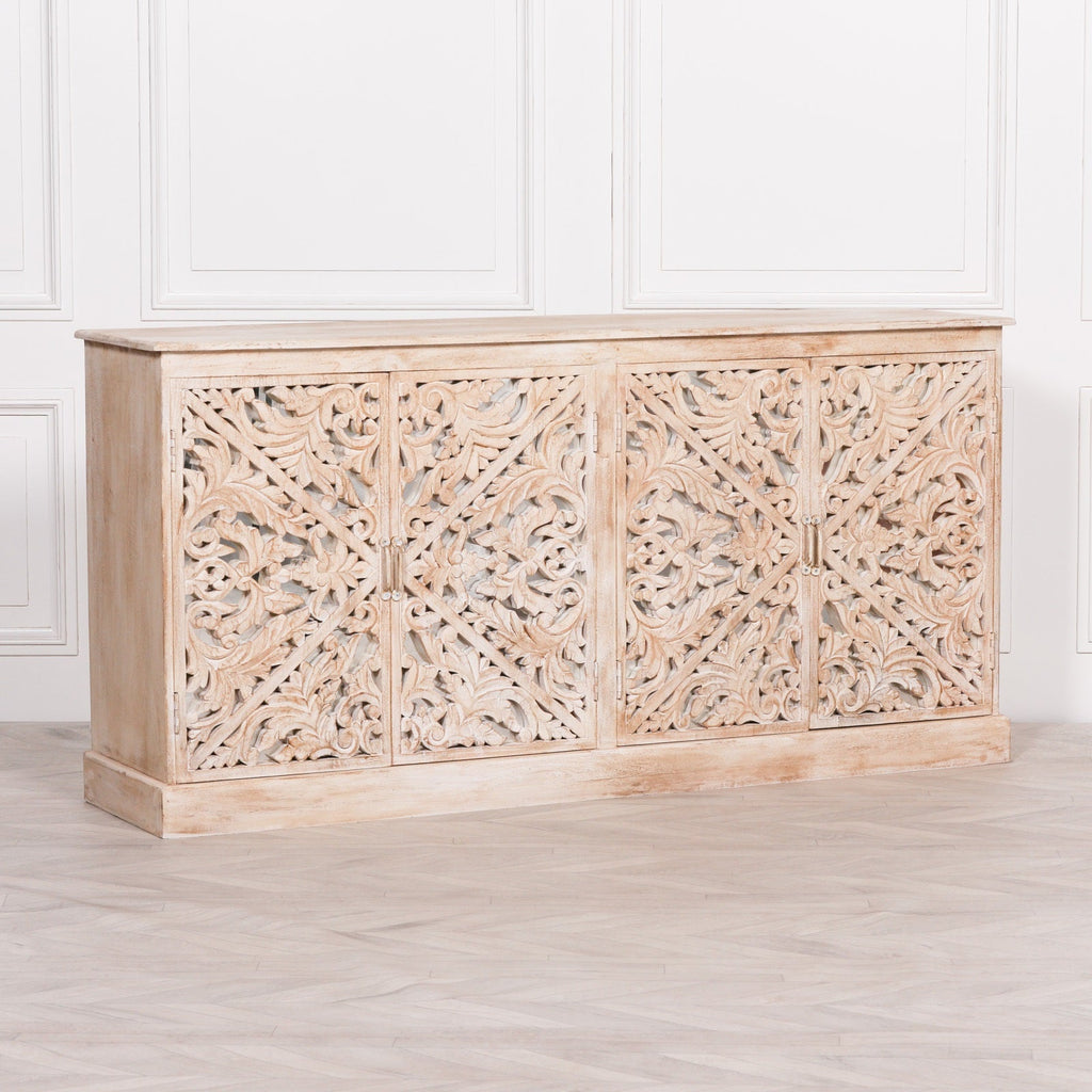 Wooden Ornate Carved Mirror Door Sideboard