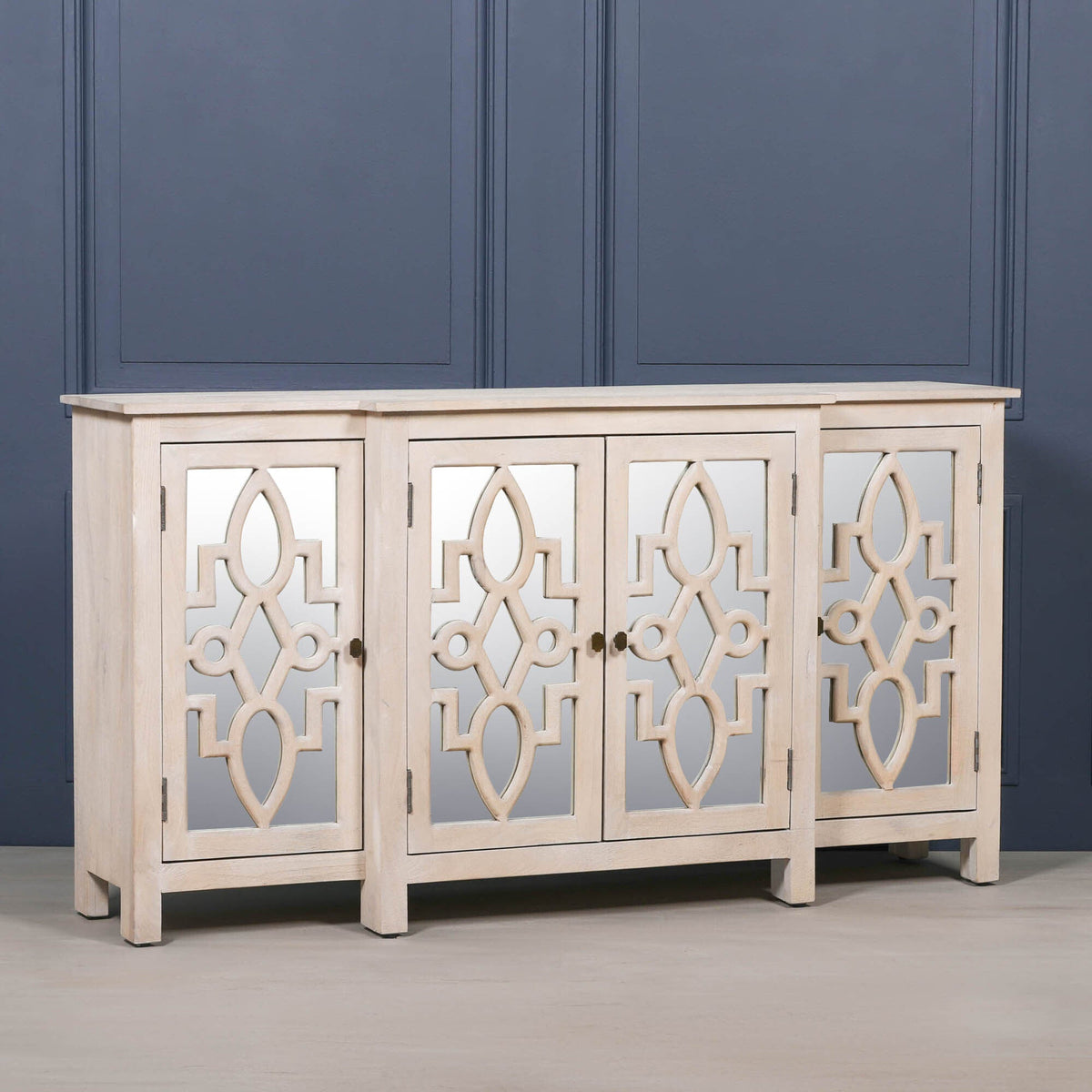 Wooden 4 Door Mirrored Breakfront Sideboard