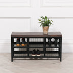 Black Metal Storage Bench with Wooden Top