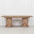 Wooden Column Rectangular Dining Table 220cm With 6 Louis Square Backed Chairs.