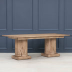 Wooden Column Rectangular Dining Table 220cm With 6 Louis Square Backed Chairs.