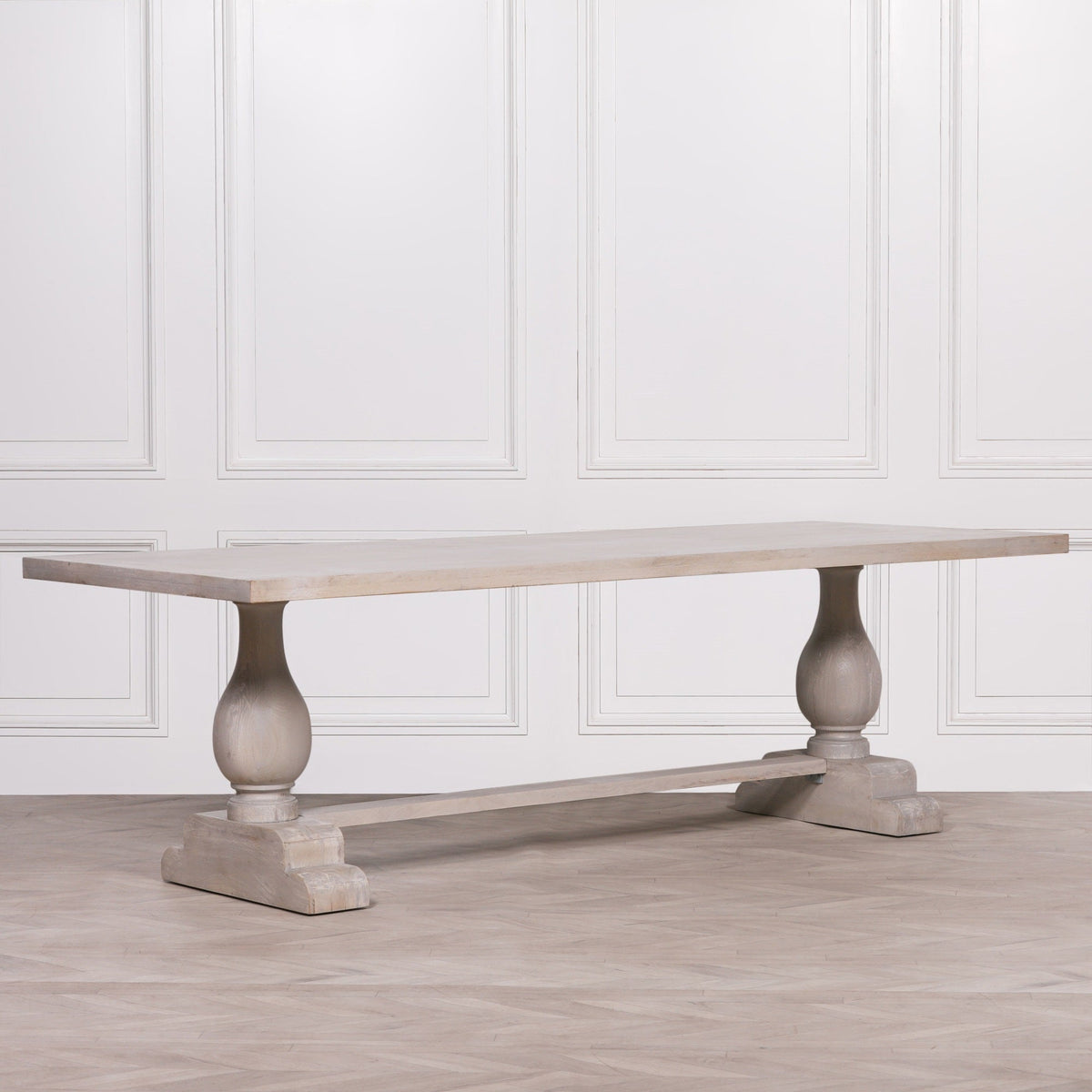 260cm Blanche Wood Rustic Rectangular Dining Table With 8 Louis Chairs