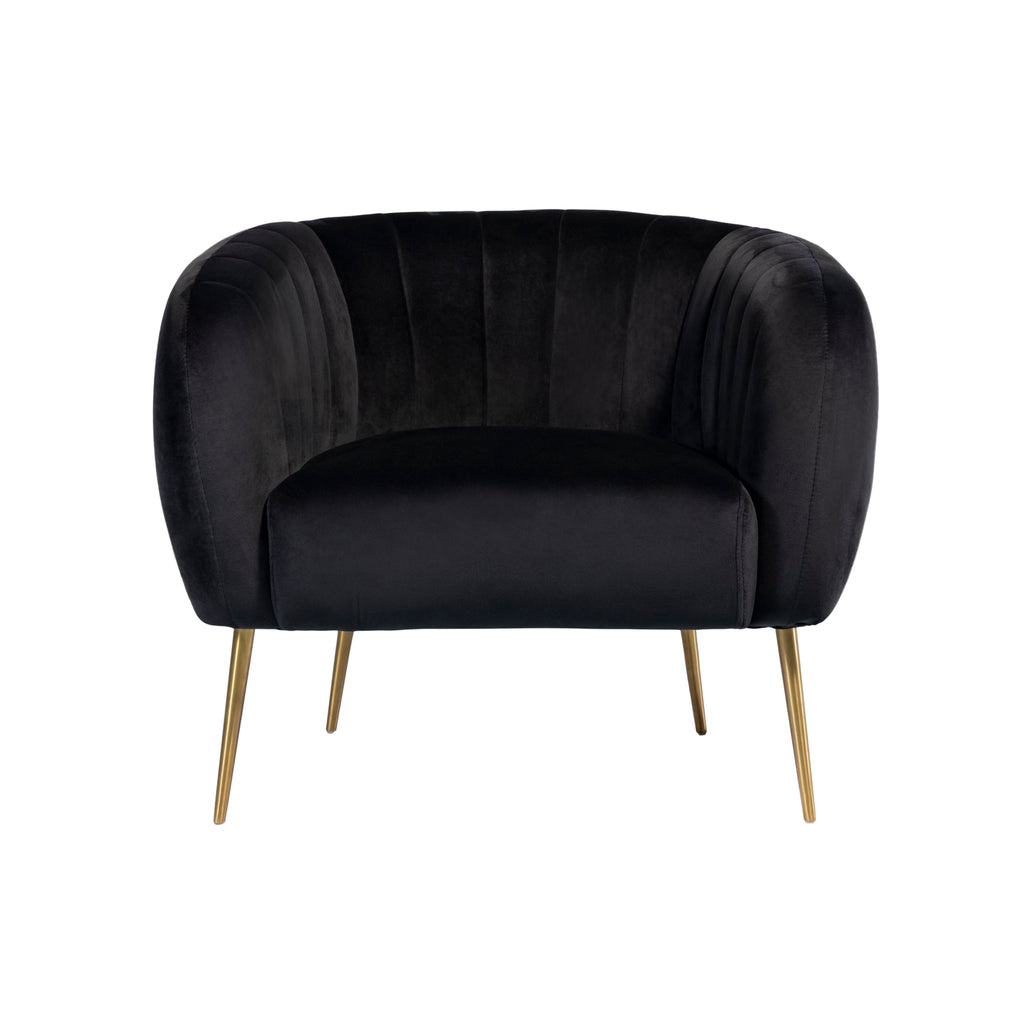 Black Velvet Armchair with Gold Legs