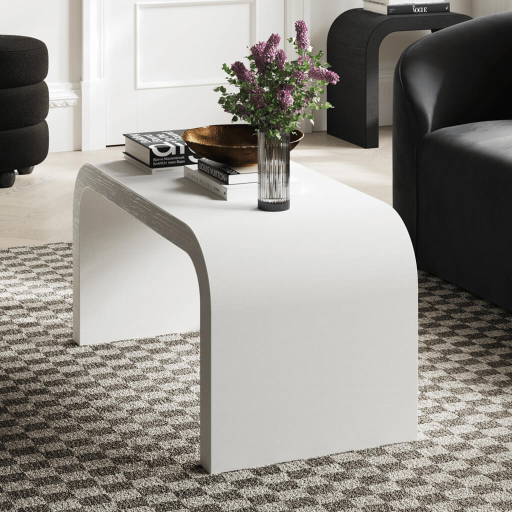 White Wood Grain Effect Arched Coffee Table