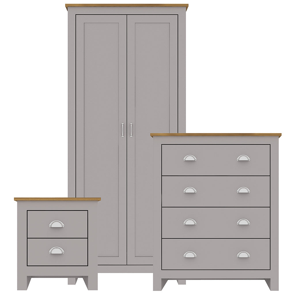 Grey And Oak Three Piece Bedroom Furniture Set