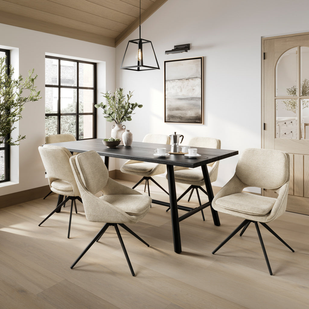 Louie Black Dining Table with 4 Edisto Off White Dining Chairs