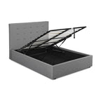 Grey Button Tufted Double Ottoman Bed