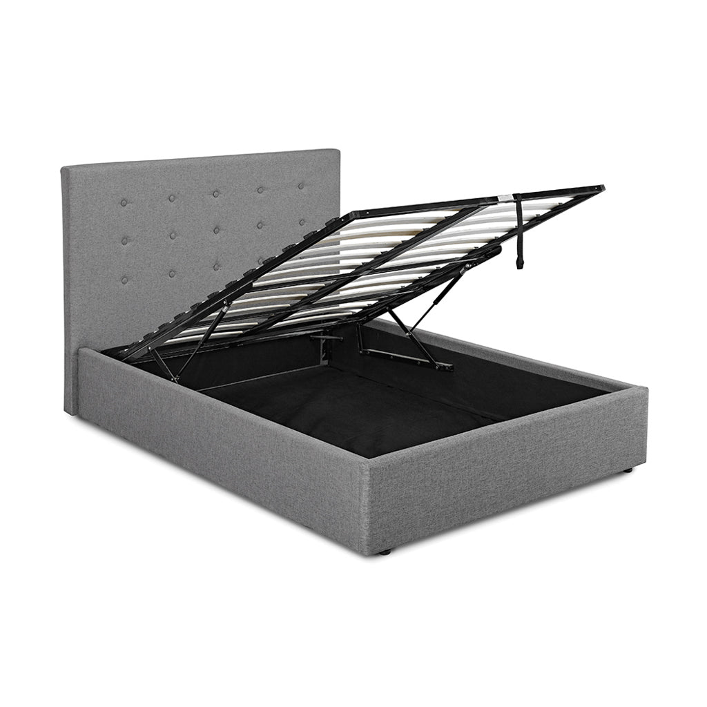 Grey Button Tufted Double Ottoman Bed