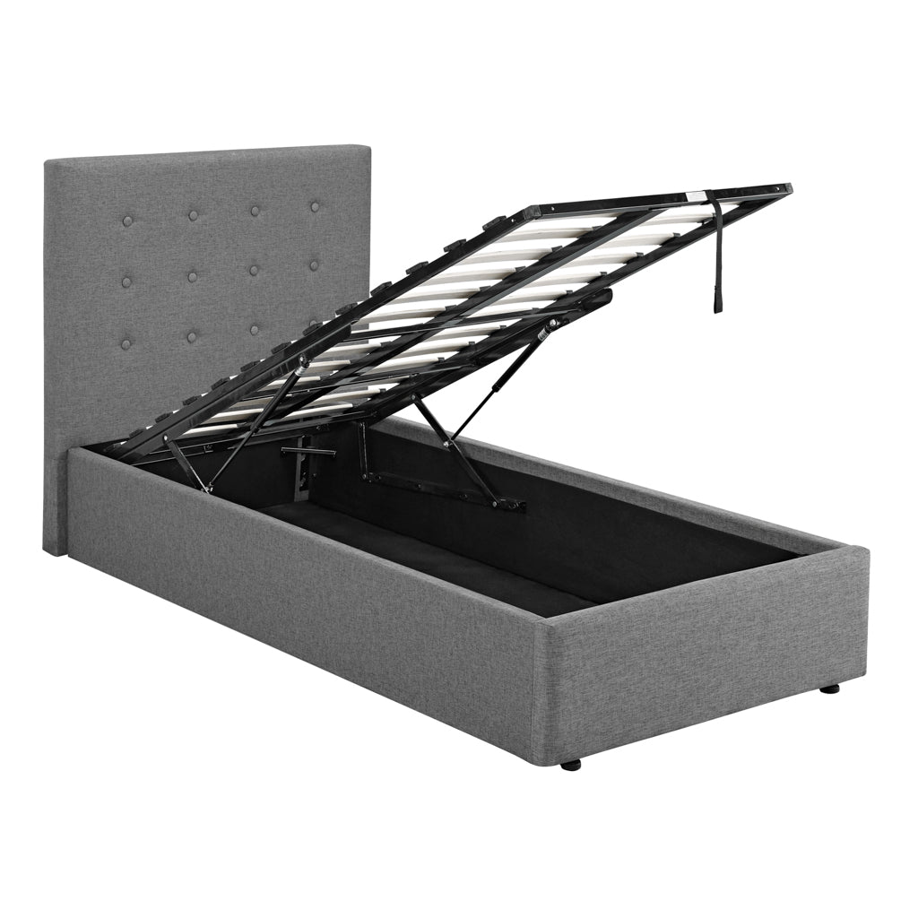 Grey Button Tufted Single Ottoman Bed