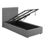 Grey Button Tufted Single Ottoman Bed