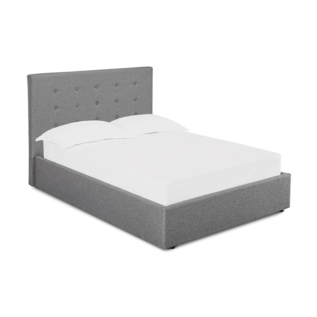 Grey Button Tufted Double Ottoman Bed