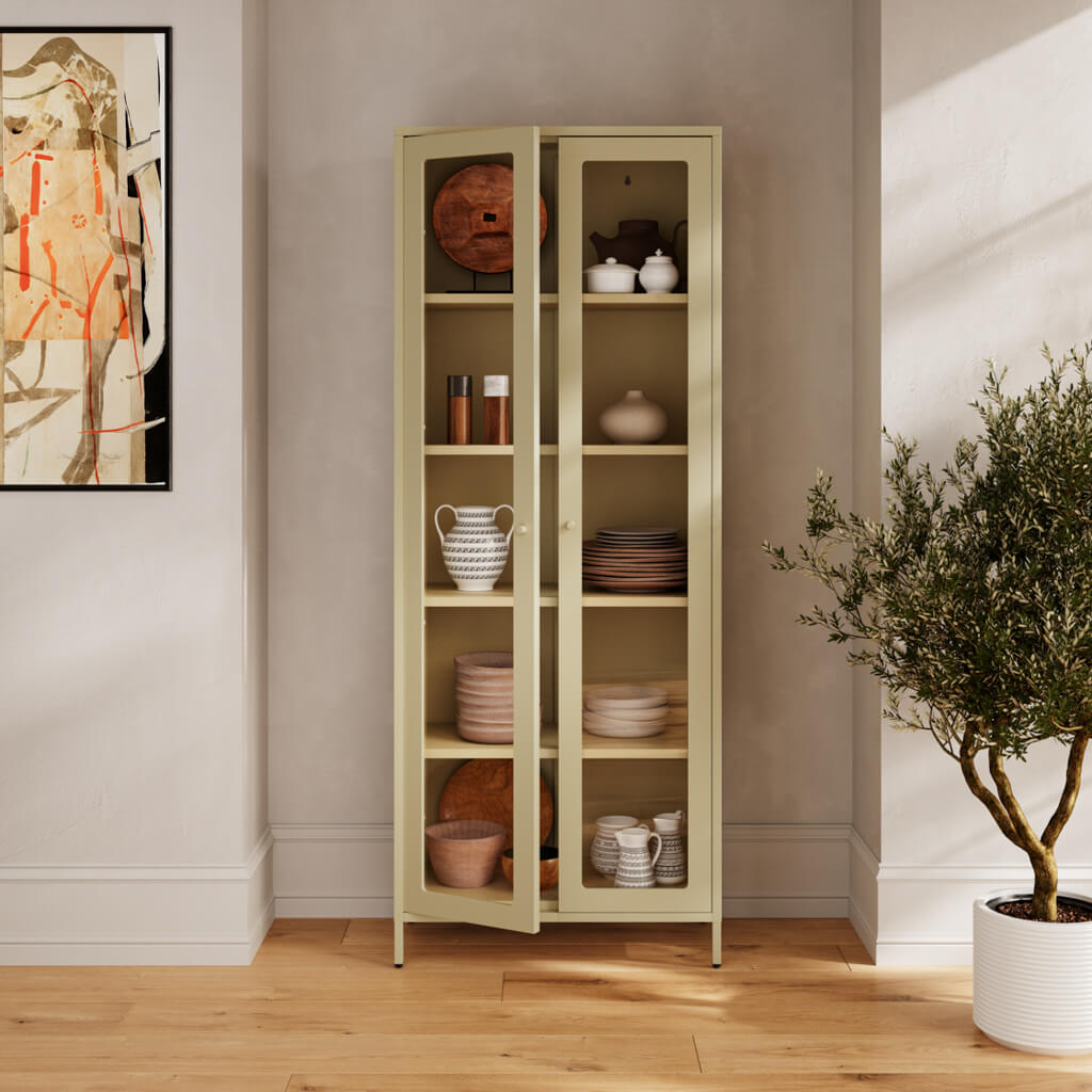 Tall Beige Display Cabinet