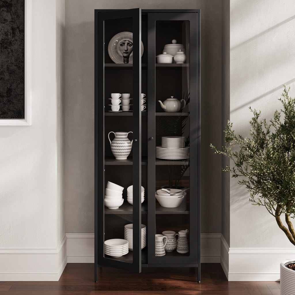 Tall Black Display Cabinet