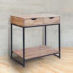 Industrial Console Table Solid Oak Black Metal Frame