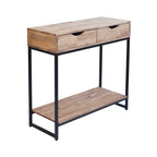 Industrial Console Table Solid Oak Black Metal Frame
