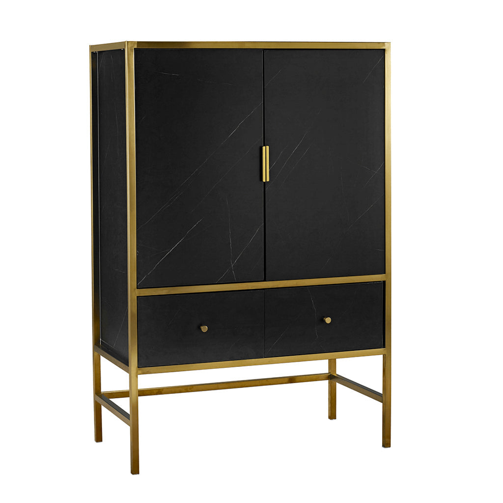 Black Marble Effect Drinks Cabinet With Gold Frame