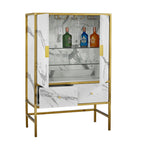 White Marble Effect Drinks Cabinet With Gold Frame