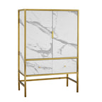 White Marble Effect Drinks Cabinet With Gold Frame