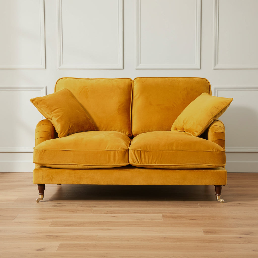 Mustard Yellow Velvet Upholstered 2 Seater Sofa
