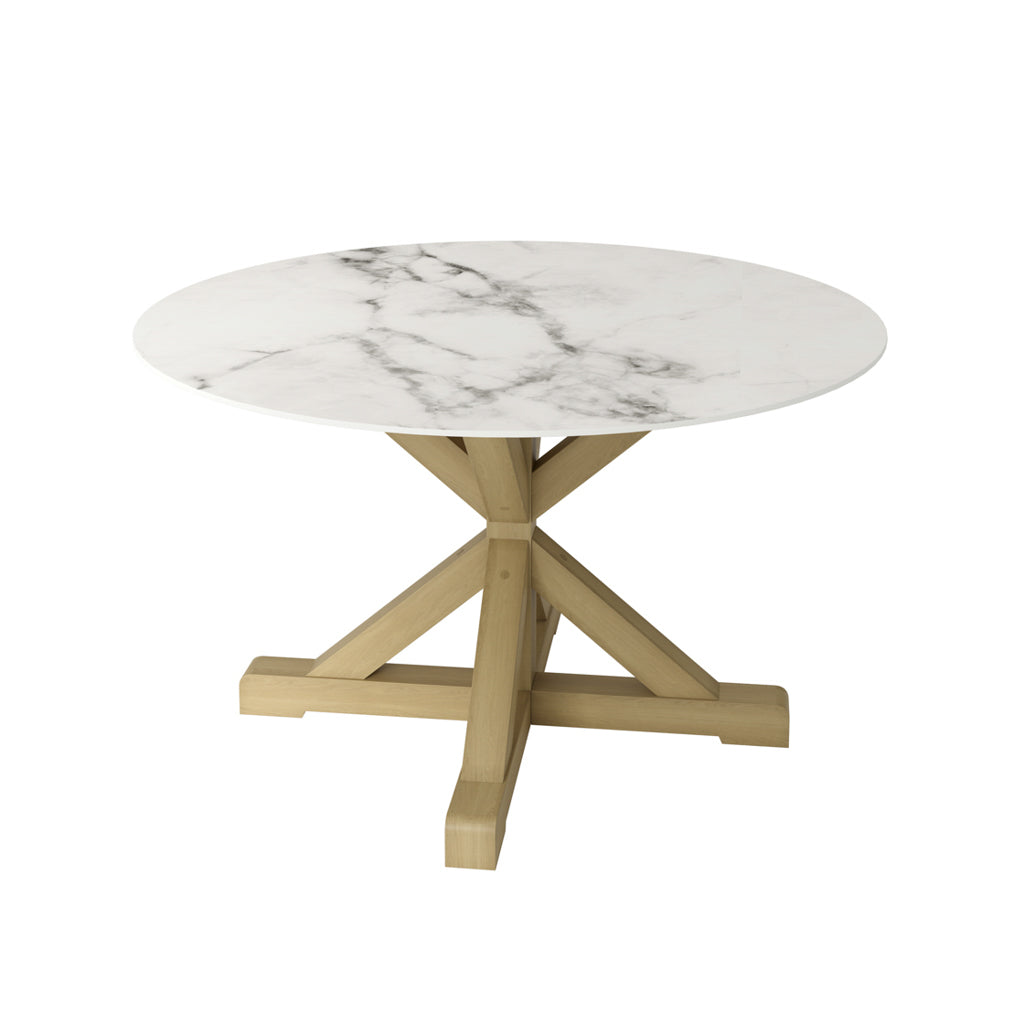 Rustic Wood & Circular Marble Top Dining Table