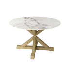 Rustic Wood & Circular Marble Top Dining Table