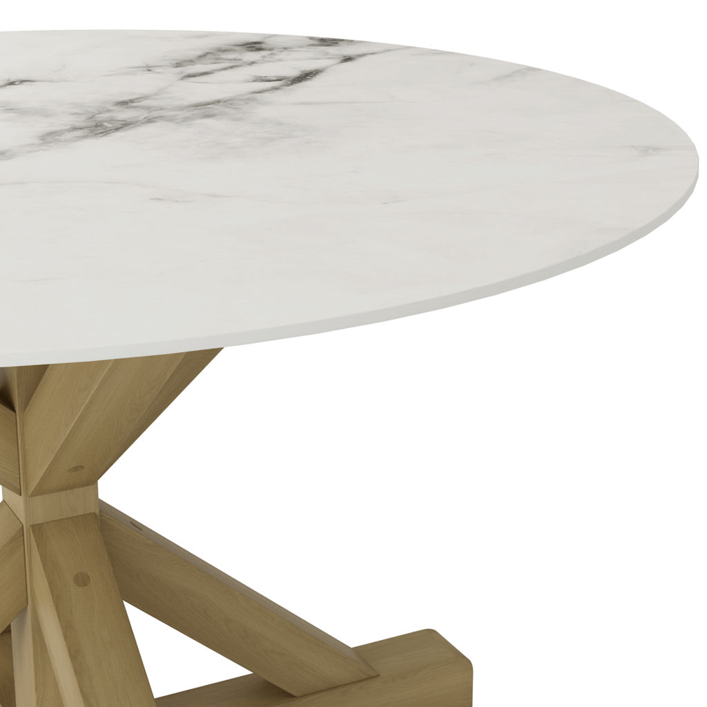 Rustic Wood & Circular Marble Top Dining Table