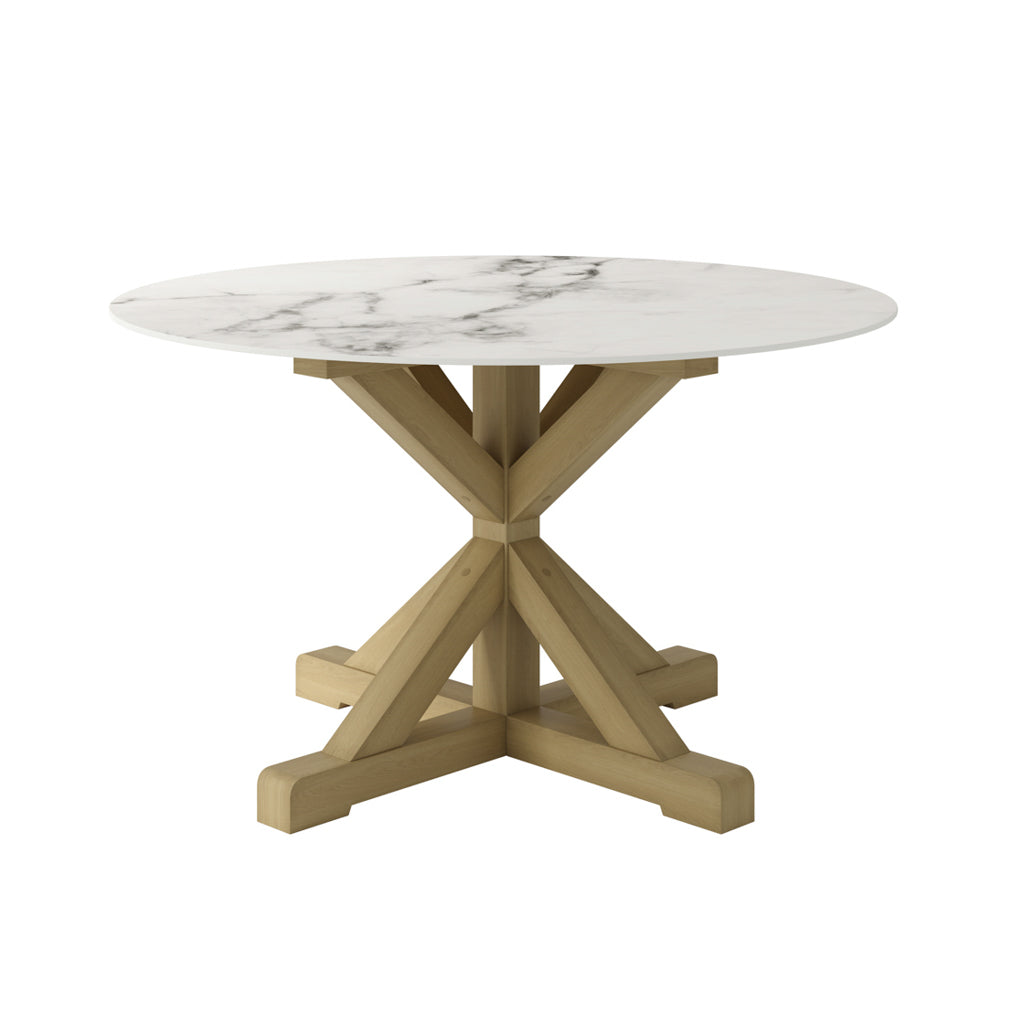 Rustic Wood & Circular Marble Top Dining Table