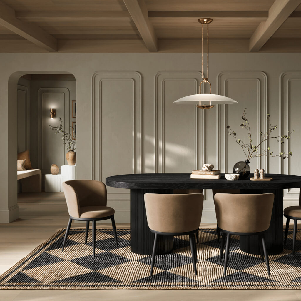 Rina Black Dining Table with 6 Nova Mole Chairs