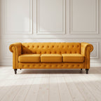 BURNT ORANGE UPHOLSTERED 3 SEATER CHESTERFIELD