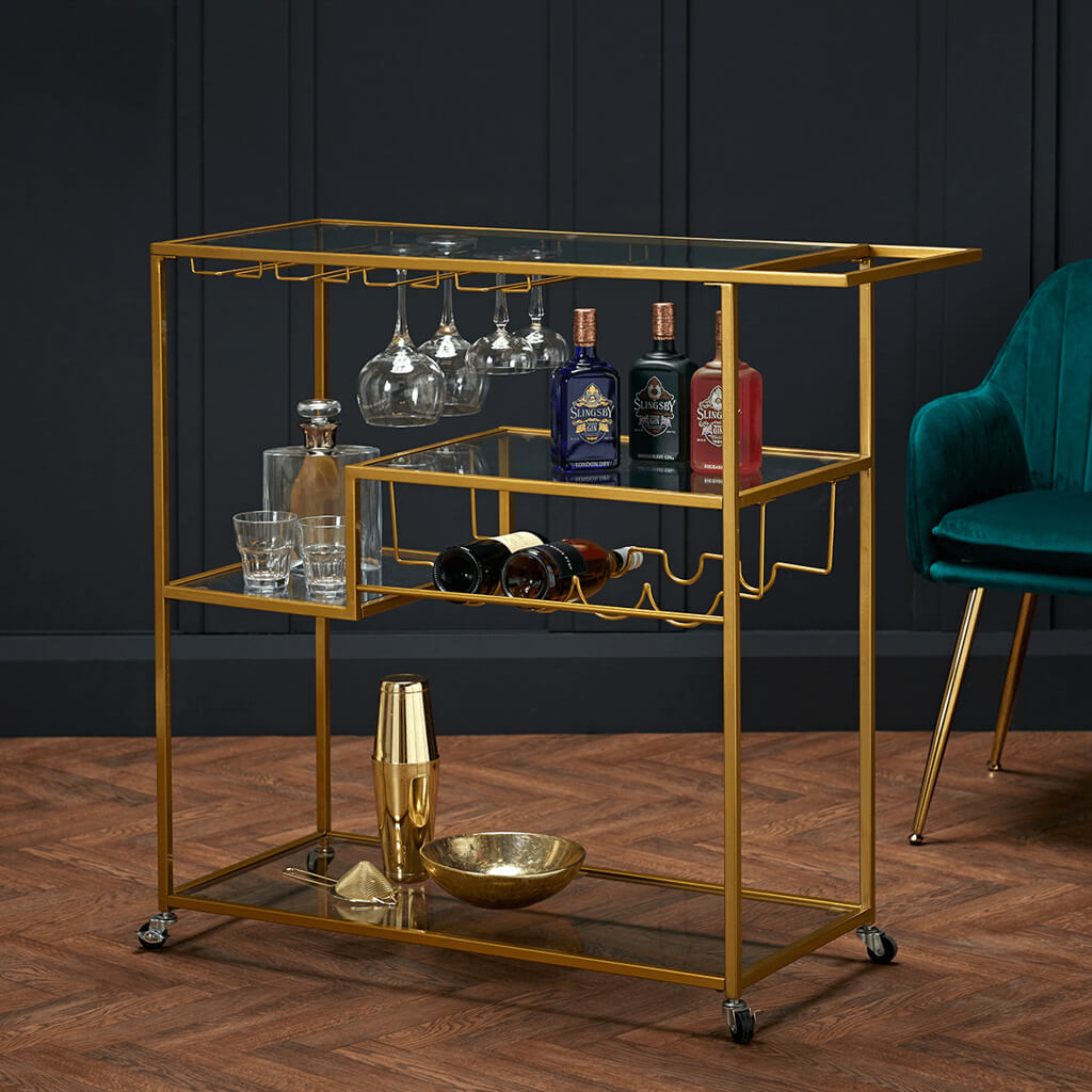 Art Deco Gold Drinks Trolley With Racks