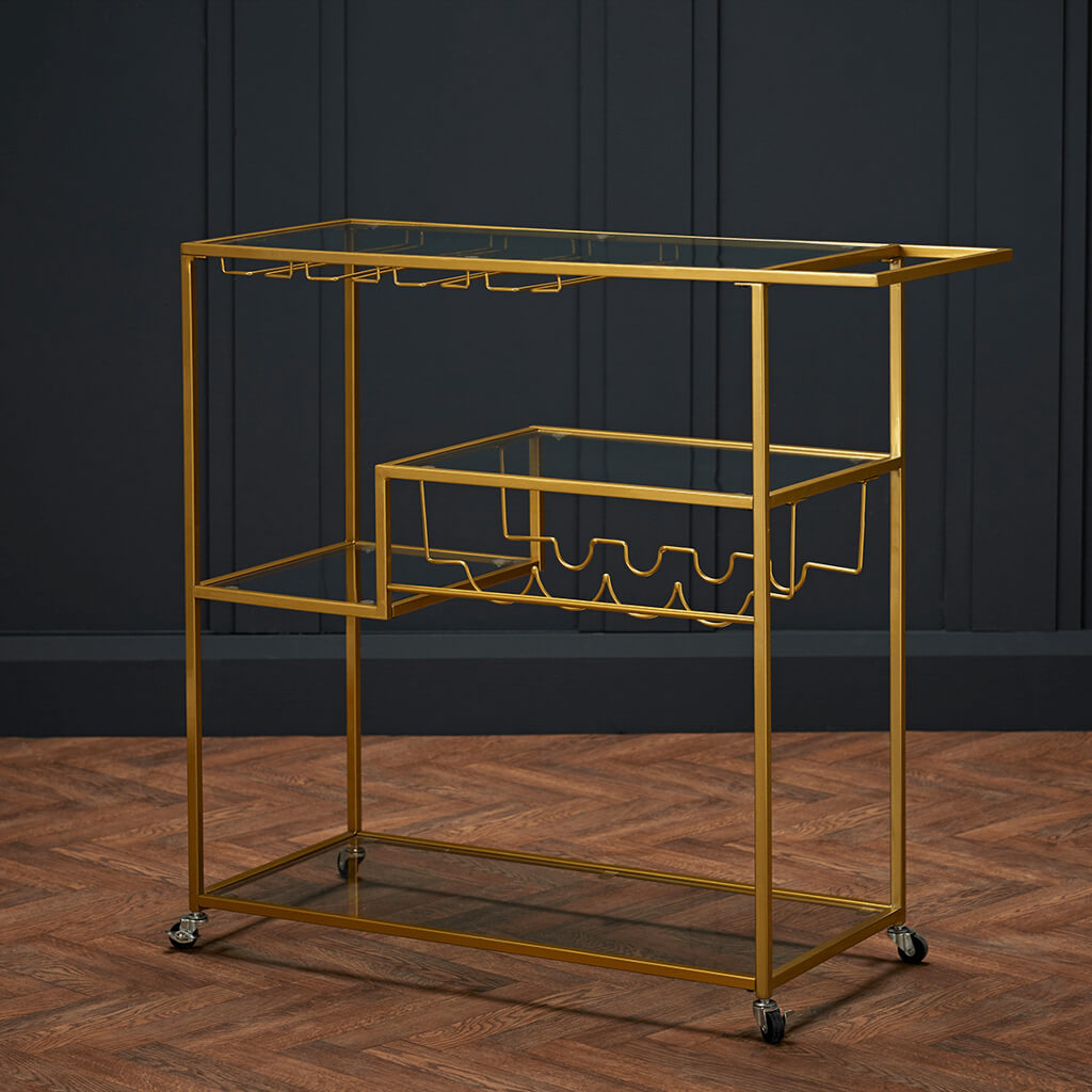 Art Deco Gold Drinks Trolley With Racks